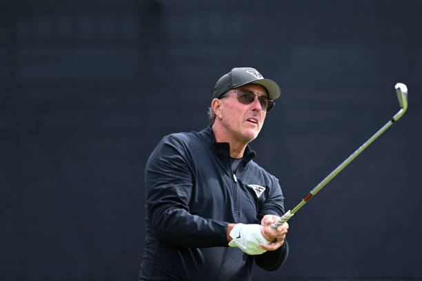 Phil Mickelson of the United States tees off on the 3rd hole during Day Two of The 151st Open at Royal Liverpool Golf Club on July 21, 2023 in...