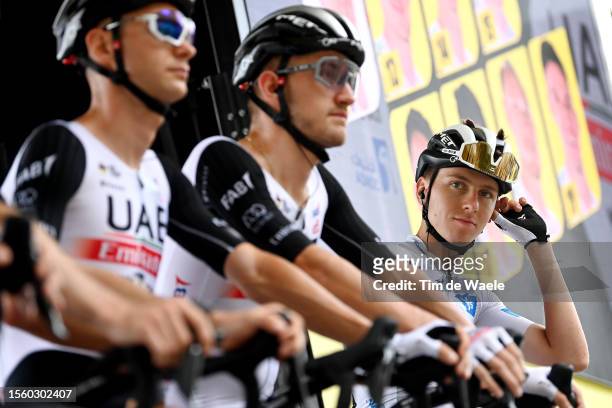 Tadej Pogacar of Slovenia and UAE Team Emirates - White Best Young Rider Jersey prior to the stage nineteen of the 110th Tour de France 2023 a...