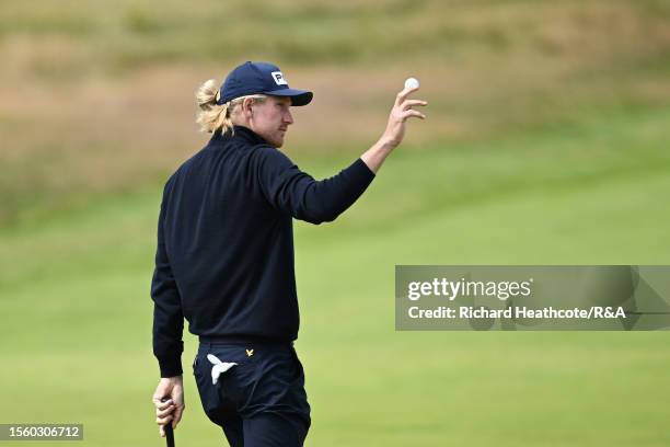 Travis Smyth of Australia reacts on the 18th green during Day Two of The 151st Open at Royal Liverpool Golf Club on July 21, 2023 in Hoylake, England.