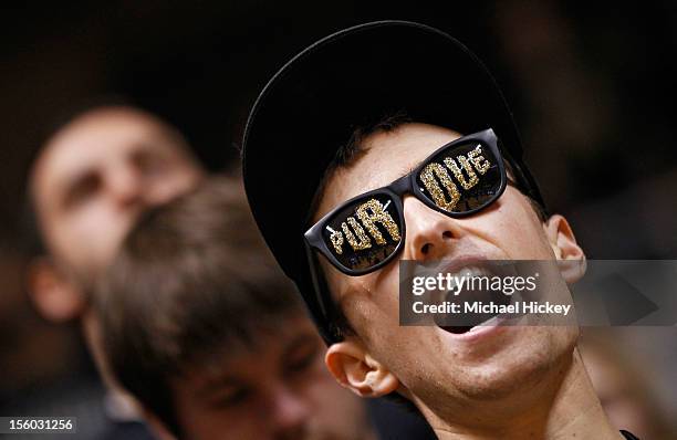 Purdue Boilermakers fan watches the game against the Bucknell Bison at Mackey Arena on November 9, 2012 in West Lafayette, Indiana.