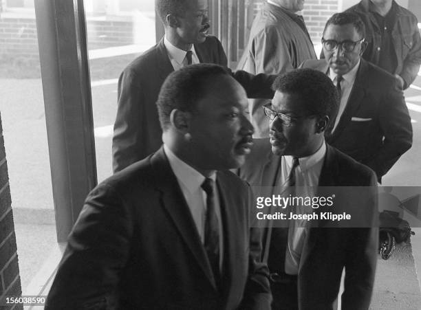 American Civil Rights leader Dr. Martin Luther King Jr and others enter the New York Avenue Presbyterian Church, Washington DC, February 6, 1968....