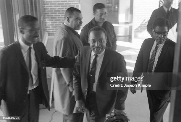 American Civil Rights leader Dr. Martin Luther King Jr and others enter the New York Avenue Presbyterian Church, Washington DC, February 6, 1968....