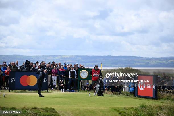 Brian Harman of the United States tees off on the 12th hole during Day Two of The 151st Open at Royal Liverpool Golf Club on July 21, 2023 in...