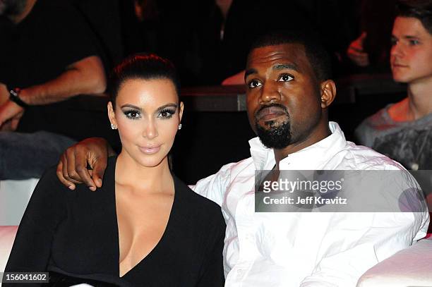 Kim Kardashian and rapper Kanye West attend the MTV EMA's 2012 at Festhalle Frankfurt on November 11, 2012 in Frankfurt am Main, Germany.