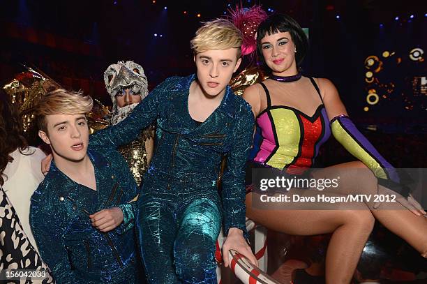 Jedward pose in the VIP Glamour area at the MTV EMA's 2012 at Festhalle Frankfurt on November 11, 2012 in Frankfurt am Main, Germany.