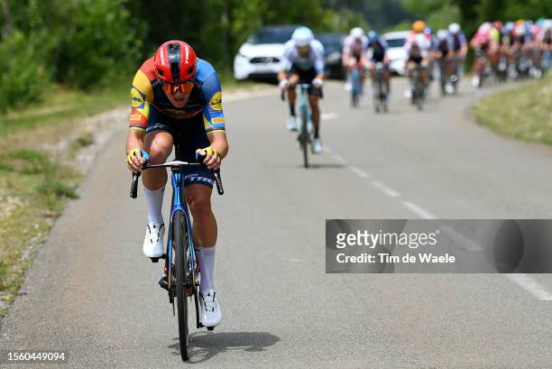 Mads Pedersen of Denmark and Team Lidl-Trek attacks during the stage nineteen of the 110th Tour de France 2023 a 172.8km stage from...