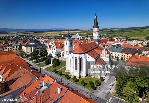 aerial view of old town levoca, small medieval town in slovakia. - presov stock pictures, royalty-free photos & images