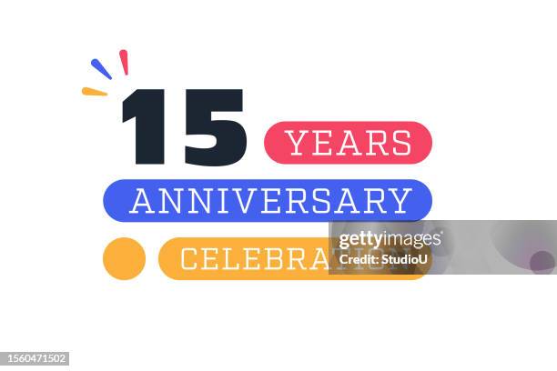 stockillustraties, clipart, cartoons en iconen met fifteen years anniversary logo template. 15 years celebration badge, label, greeting card design. - 15 years