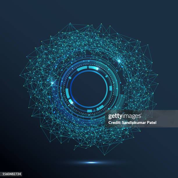 connections digital technology background with lines mesh - glowing sphere stock illustrations