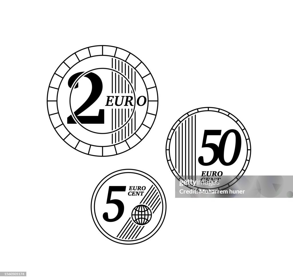 Schwarz-Weiß-Euromünzen-Vektorillustration.