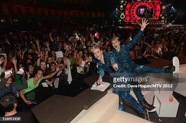 Jedward poses in the VIP Glamour area at the MTV EMA's 2012 at Festhalle Frankfurt on November 11, 2012 in Frankfurt am Main, Germany.