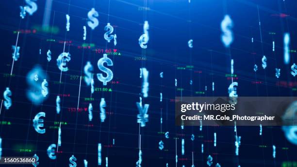 digital futuristic abstract background of money currency in cyberspace - växlingskontor bildbanksfoton och bilder