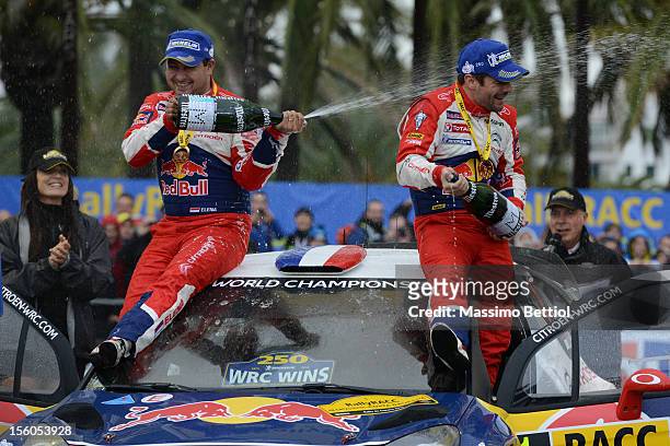 Sebastien Loeb of France and Daniel Elena of Monaco celebrate their victory during Day Three of the WRC Spain on November 11, 2012 in Salou ,Spain.