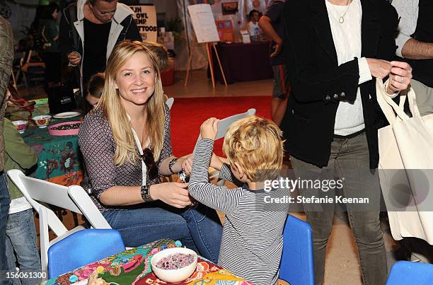 Actress Jessica Capshaw and Luke Hudson Gavigan attend the creative arts fair and family day "Express Yourself", supporting P.S. ARTS, at Barker...