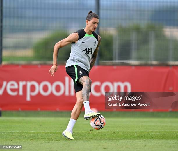 Darwin Nunez of Liverpool during a training session on July 21, 2023 in UNSPECIFIED, Germany.