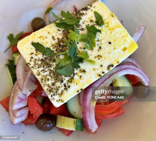 traditional greek salad - greek food stock pictures, royalty-free photos & images