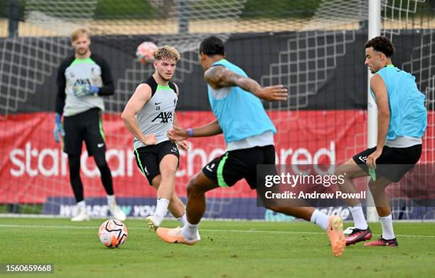 Harvey Elliott of Liverpool during a training session on July 21, 2023 in UNSPECIFIED, Germany.