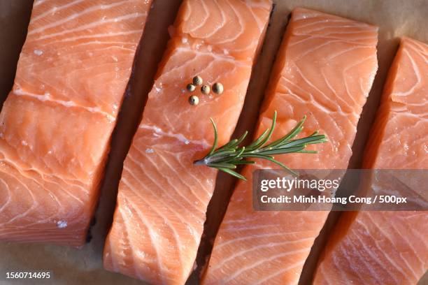 close-up of fresh salmon slices,france - salmon steak stock pictures, royalty-free photos & images