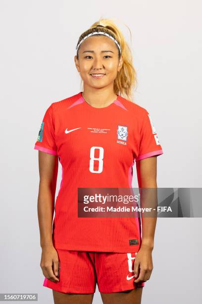 Cho Sohyun of Korea Republic poses during the official FIFA Women's World Cup Australia & New Zealand 2023 portrait session on July 21, 2023 in...