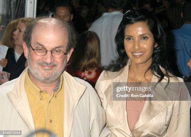 Salman Rushdie and Padma Lakshmi during 'Fahrenheit 9/11' New York Screening - Outside Arrivals at Ziegfeld Theater in New York City, New York,...