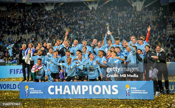 Uruguay's Fabricio Diaz and teammates celebrate with the Trophy after winning the FIFA Under-20 World Cup ,during the FIFA U-20 World Cup Argentina...