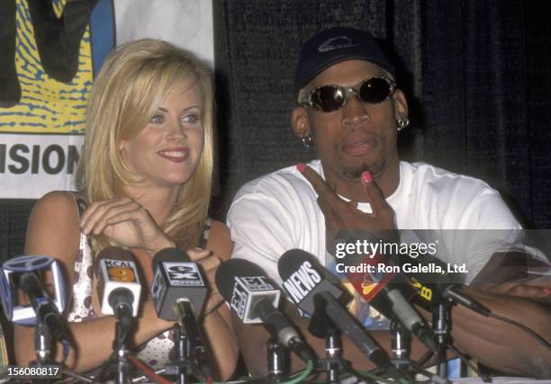 Actress Jenny McCarthy and Athlete Dennis Rodman attend the Press Conference for MTV Television Personalities on July 10, 1996 at Ritz-Carlton Hotel...