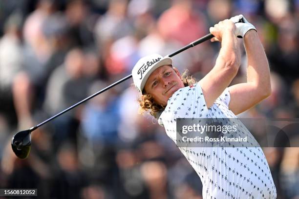 Cameron Smith of Australia tees off on the 4th hole on Day Two of The 151st Open at Royal Liverpool Golf Club on July 21, 2023 in Hoylake, England.