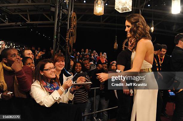 Presenter Louise Roe attends the MTV EMA's 2012 at Festhalle Frankfurt on November 11, 2012 in Frankfurt am Main, Germany.