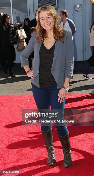 Actress Megyn Price attends the 14th Aniversary Of P.S. Arts Express Yourself at the Barker Hangar Santa Monica Airport on November 11, 2012 in Santa...