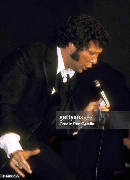 Singer Tom Jones performing at the 'Dinner Party for the New York Friars Club' on April 17, 1970 at New York Hilton Hotel in New York City, New York.