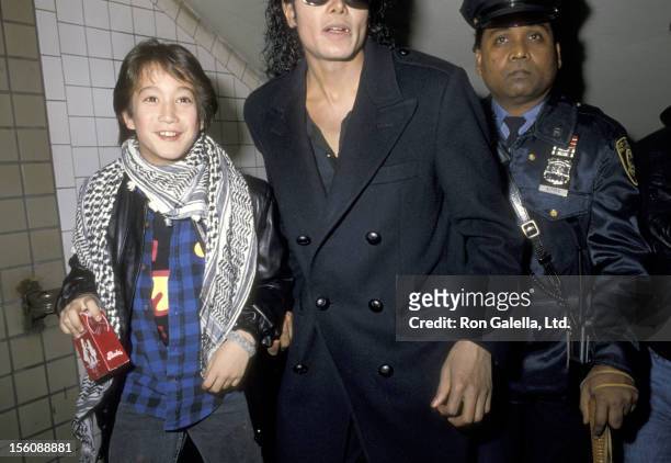 Musician Sean Lennon and Pop Icon Michael Jackson arrive at the Brooklyn Subway on November 28, 1986 for the Filming Michael Jackson's Musici Video -...
