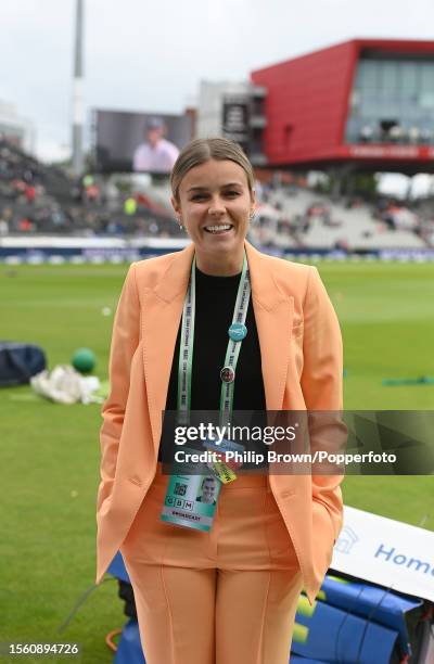 Alex Hartley of the BBC poses for a photograph befo the third day of the 4th Test between England and Australia at Emirates Old Trafford on July 21,...