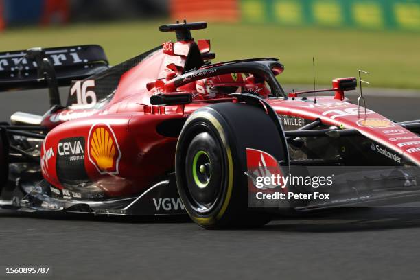 Charles Leclerc of Monaco driving the Ferrari SF-23 on track during practice ahead of the F1 Grand Prix of Hungary at Hungaroring on July 21, 2023 in...