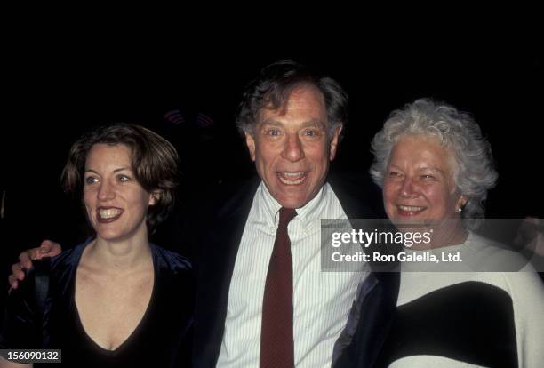 Actor George Segal, wife Sonia Schultz Greenbaum and daughter Polly Segal attending the premiere of 'The Mirror Has Two Faces' on November 10, 1996...