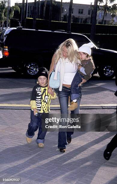 Pamela Anderson and sons during 'Jimmy Neutron: Boy Genius' Los Angeles Premiere at Paramount Studios in Los Angeles, California, United States.