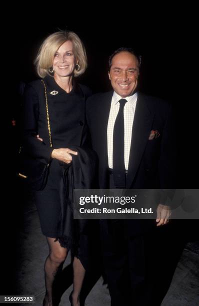 Singer Paul Anka and wife Anne DeZogheb being photographed on December 4, 1993 at Spago Restaurant in West Hollywood, California.