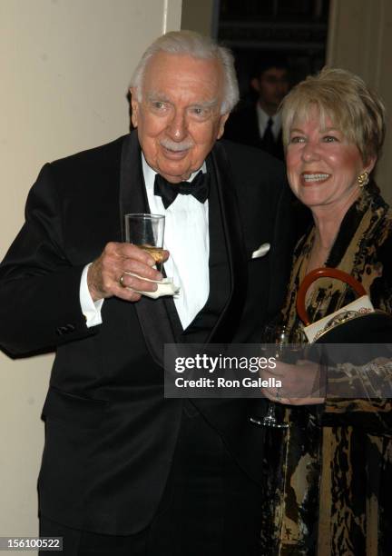 Walter Cronkite and guest during International Radio and Television Society Foundation 2004 Gold Medal Dinner at Waldorf Astoria in New York City,...