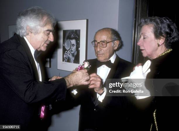 Photographer Cornell Capa and Photographer Alfred Eisenstaedt attend the International Center of Photography's 12th Anniversary Celebration on...