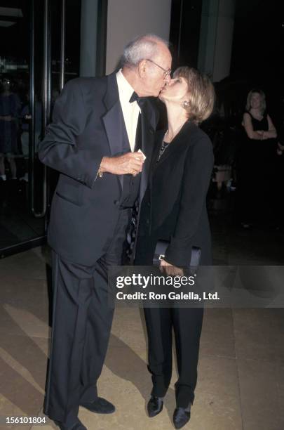 Actor Harvey Korman and wife Deborah Korman kiss during the 'American Comedy Honors' on March 2, 1996 at the Beverly Hilton Hotel in Beverly Hills,...