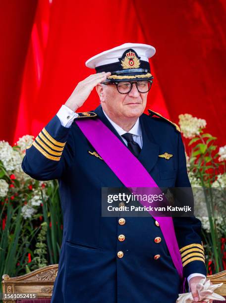 Prince Laurent of Belgium attends the military parade at the palace square on July 21, 2023 in Brussels, Belgium.