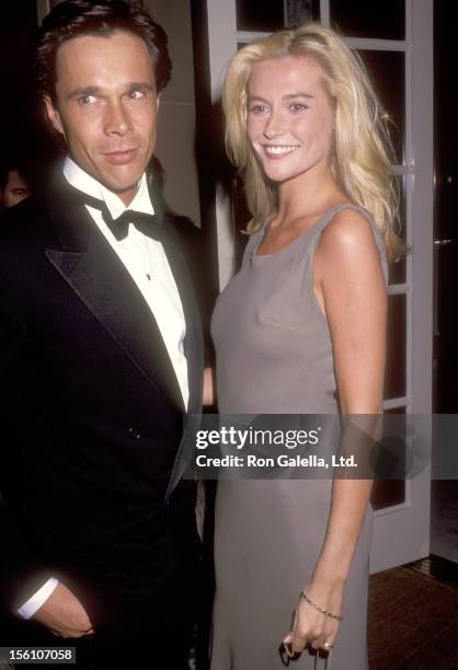 Actress Alison Doody and guest attend the American Ireland Fund's Heritage Award Honoring Maureen O'Hara on November 6, 1991 at Regent Beverly...