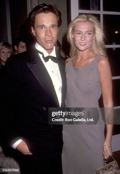 Actress Alison Doody and guest attend the American Ireland Fund's Heritage Award Honoring Maureen O'Hara on November 6, 1991 at Regent Beverly...