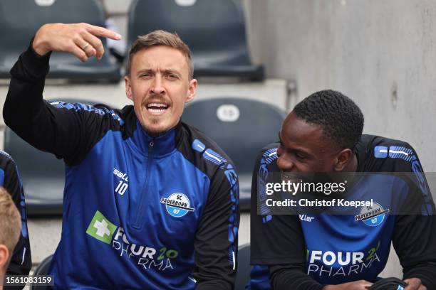 Max Kruse of Paderborn is seen prior to the pre-season friendly match between Bayer 04 Leverkusen and SC Paderborn at IMS Arena on July 21, 2023 in...