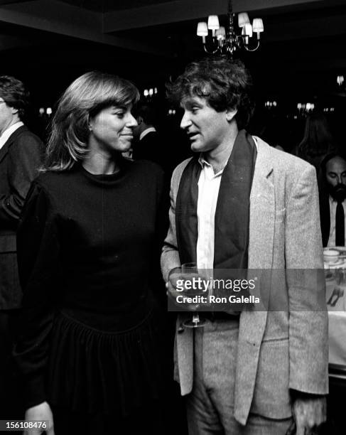 Actor Robin Williams and wife Valerie Williams attending the premiere party for 'Crimes of the Heart' on November 4, 1981 at Sardi's Restaurant in...