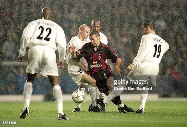 Andrei Shevchenko of AC Milan takes on the Leeds United defence during the UEFA Champions League match at Elland Road in Leeds, England. Leeds United...