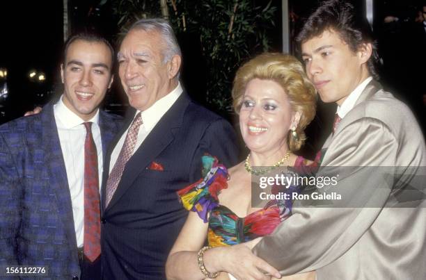 Actor Anthony Quinn, wife Jolanda Addolori and sons Lorenzo Quinn and Danny Quinn attend Anthony Quinn's 72nd Birthday Celebration on April 21, 1987...