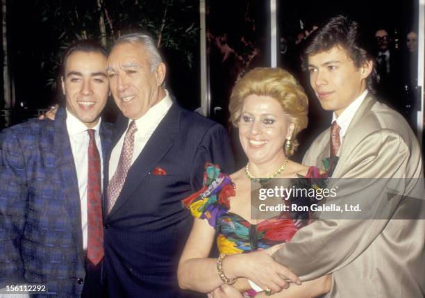 Actor Anthony Quinn, wife Jolanda Addolori and sons Lorenzo Quinn and Danny Quinn attend Anthony Quinn's 72nd Birthday Celebration on April 21, 1987...