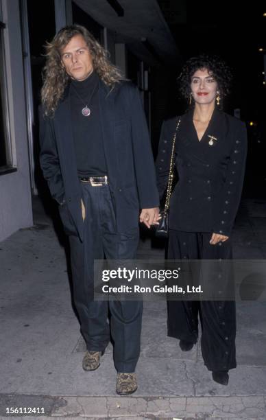 Actress Marina Sirtis and husband Michael Lamper attending the premiere of 'Indochine' on November 9, 1992 at the Royal Theater in Los Angeles,...