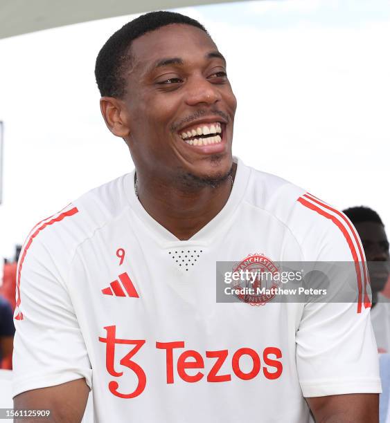 Anthony Martial of Manchester United in action during a pre-season training session at Pingry School on July 21, 2023 in Basking Ridge, New Jersey.