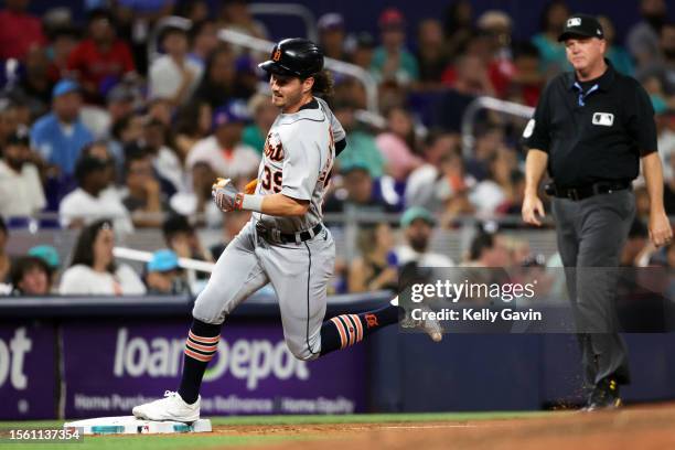 Zach McKindstry of the Detroit Tigers rounds the bases during eighth inning of the game between the Detroit Tigers and the Miami Marlins at loanDepot...